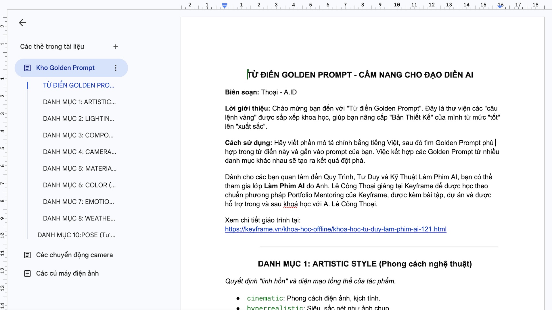 Từ Điển Golden Prompt - Cẩm Nang Cho Đạo Diễn AI